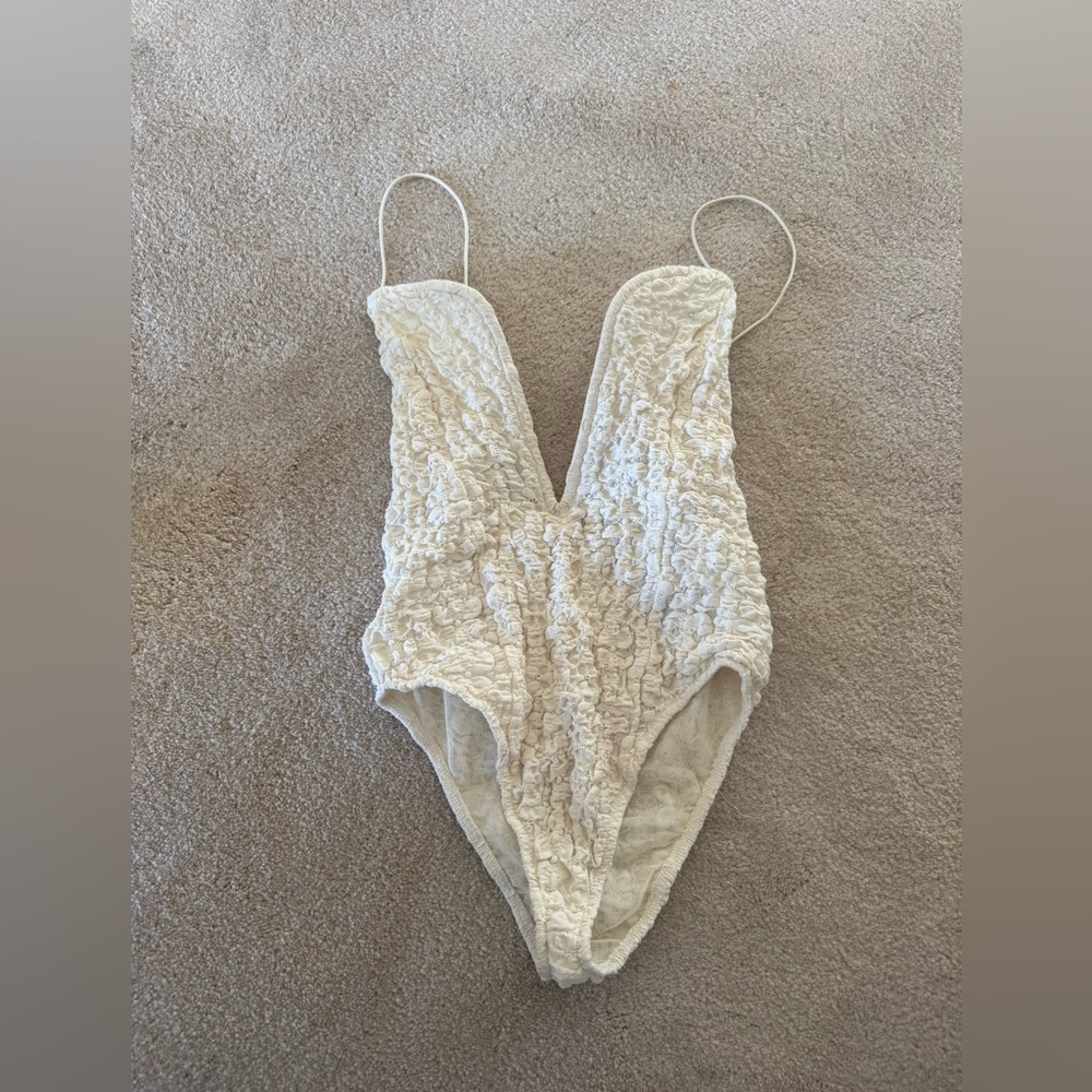 Zara Deep V-Neck Corset Ivory Lacy Bodysuit